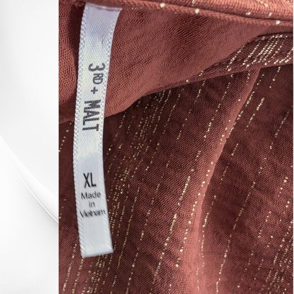 3rd & Malt XL Burnt Orange & Gold Blouse With Knot Front & Scrunched Sleeves - Picture 7 of 11